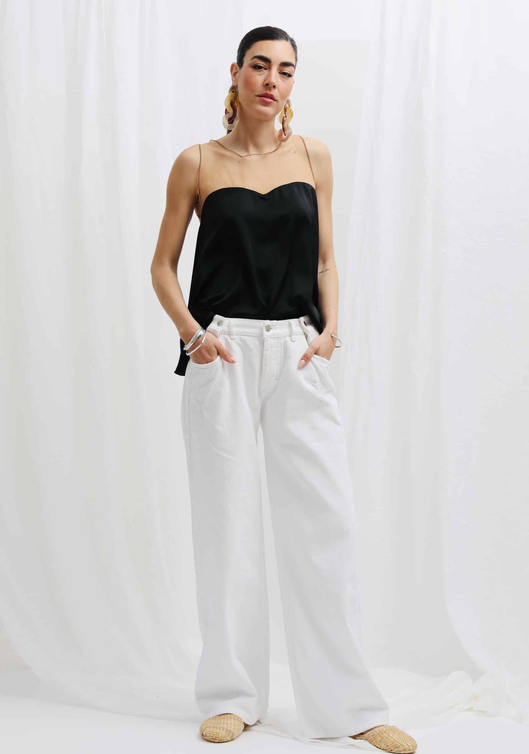 Button Patent off white Jeans | Adjustable Jeans | theknls