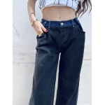 BUTTON ADJUSTABLE WAIST BLACK & BLUE JEANS