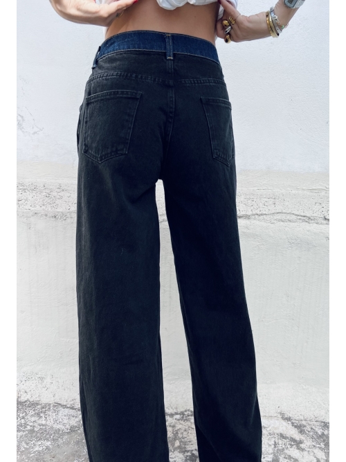 BUTTON ADJUSTABLE WAIST BLACK & BLUE JEANS