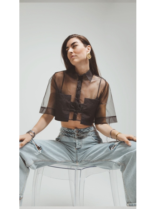 CHRYSALISM CROP SHIRT BLACK ORGANZA