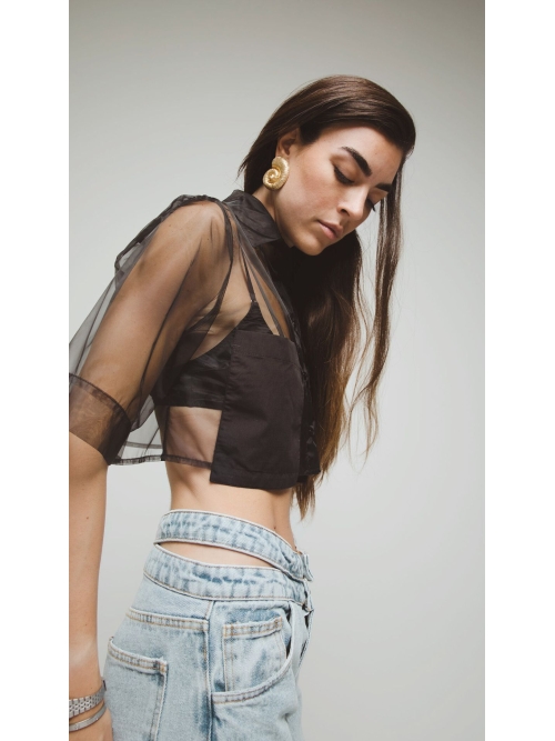 CHRYSALISM CROP SHIRT BLACK ORGANZA