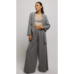 RHEA SILK SATIN WIDE LEG PANTS GREY STRIPED