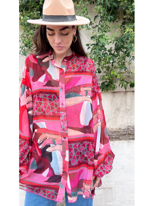 EROS PRINTED TUNIC TOP HANDS PRINT RED