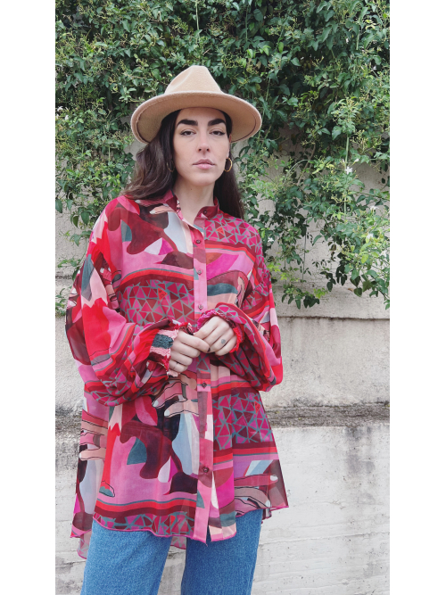 EROS PRINTED TUNIC TOP HANDS PRINT RED