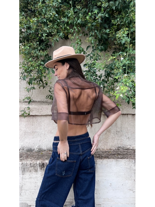 CHRYSALISM CROP SHIRT CHOCOLATE ORGANZA