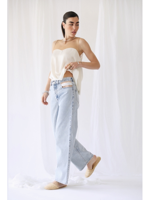 OUTBURST CUT OUT FLARE JEANS LIGHT BLUE WASH