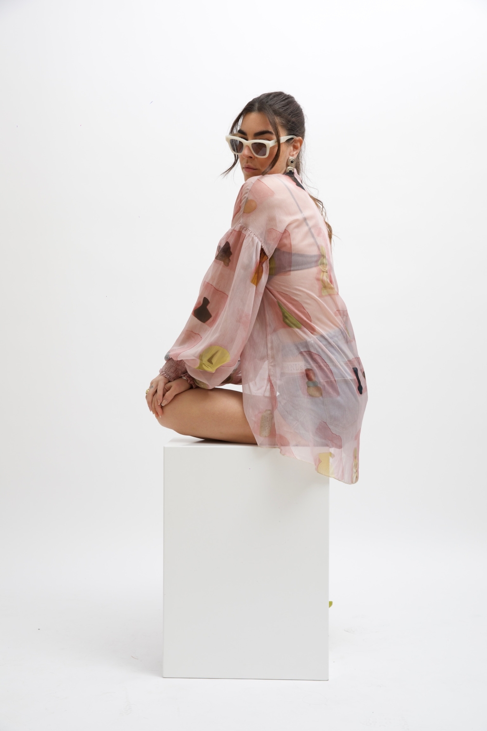 EROS PRINTED TUNIC TOP PINK WALL PRINT