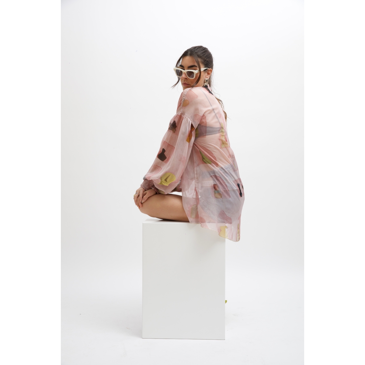 EROS PRINTED TUNIC TOP PINK WALL PRINT