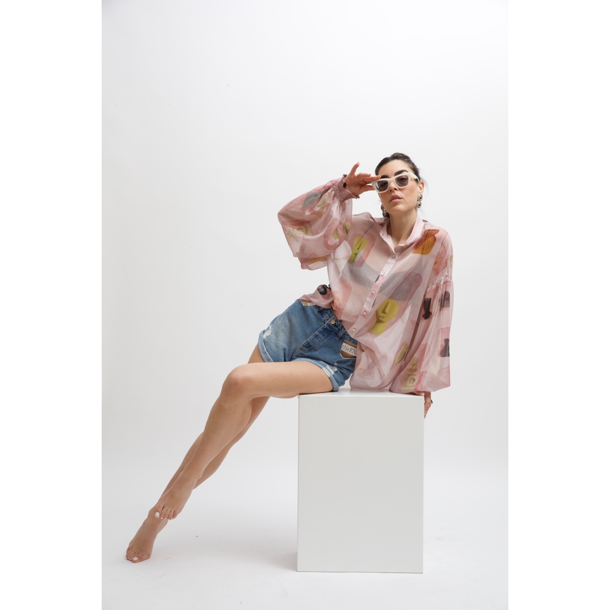 EROS PRINTED TUNIC TOP PINK WALL PRINT