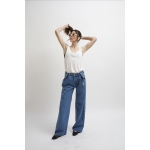 BUTTON ADJUSTABLE WAIST BLUE WASH JEANS