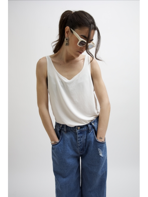BUTTON ADJUSTABLE WAIST BLUE WASH JEANS