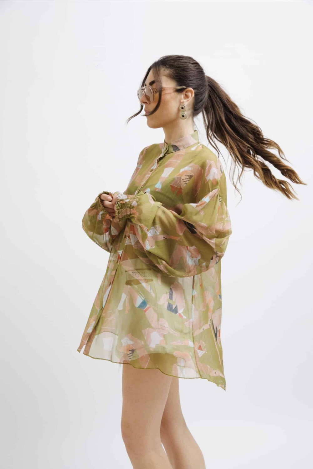 EROS PRINTED TUNIC TOP FLOWGIRL OLIVE PRINT