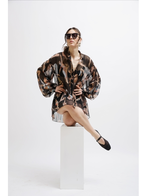 EROS PRINTED TUNIC TOP FLOWGIRL BLACK PRINT