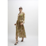 ARIA SATIN MAXI DRESS PRINT FLOWGIRL OLIVE