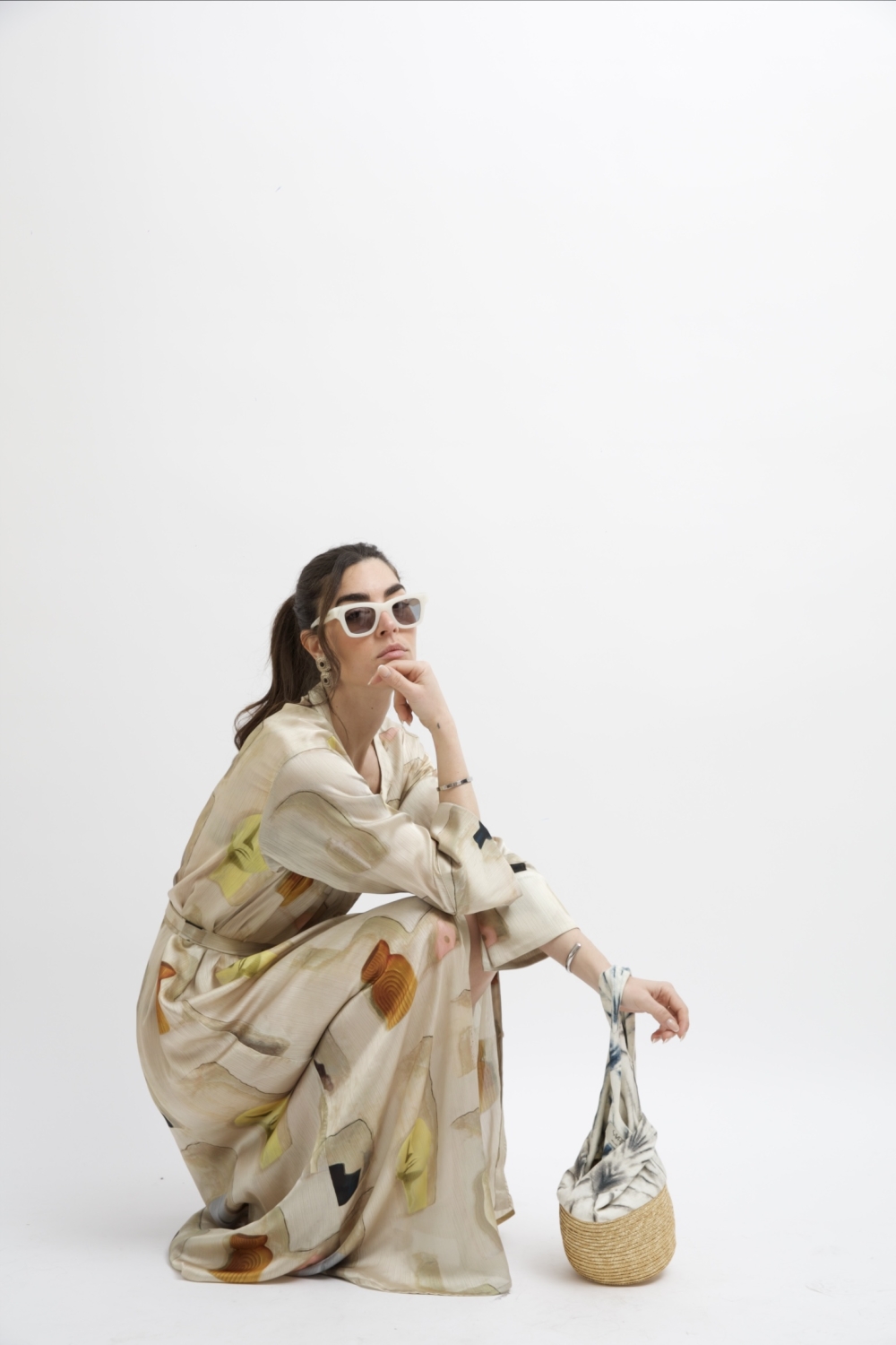 ARIA SATIN MAXI DRESS BUTTER WALL PRINT
