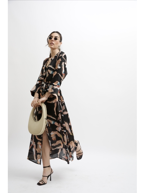ARIA SATIN MAXI DRESS PRINT FLOWGIRL BLACK