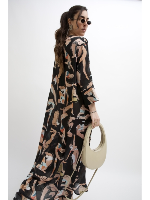 ARIA SATIN MAXI DRESS PRINT FLOWGIRL BLACK