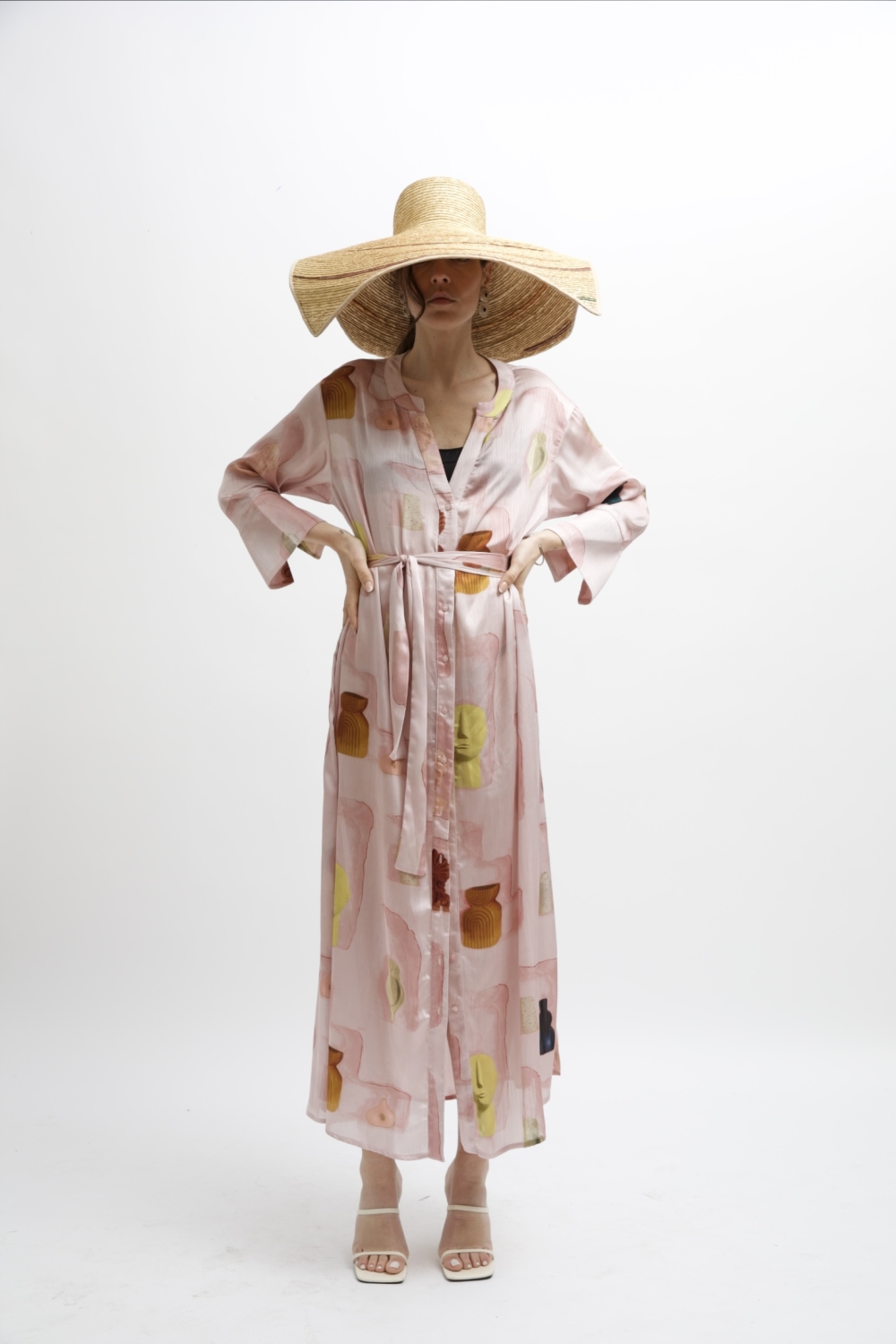 ARIA SATIN MAXI DRESS PINK WALL PRINT