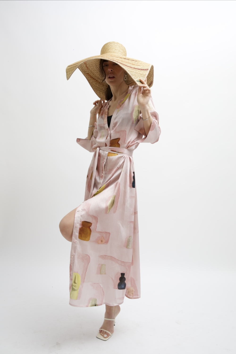 ARIA SATIN MAXI DRESS PINK WALL PRINT