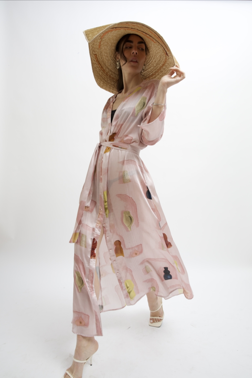 ARIA SATIN MAXI DRESS PINK WALL PRINT