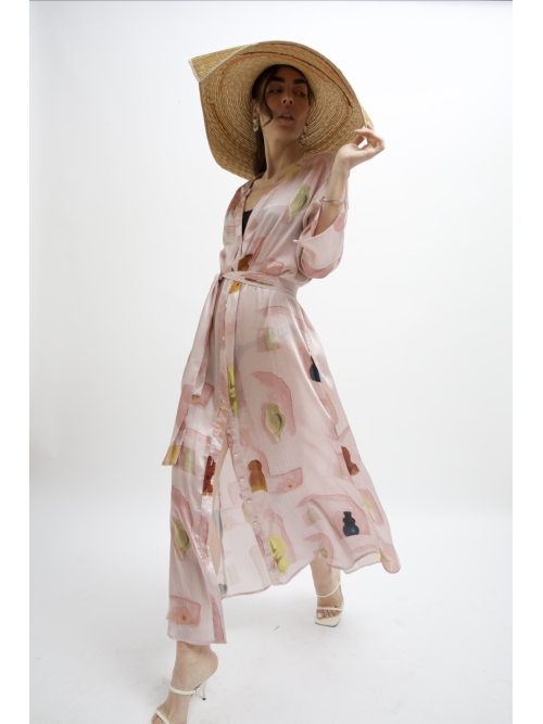 ARIA SATIN MAXI DRESS PINK WALL PRINT