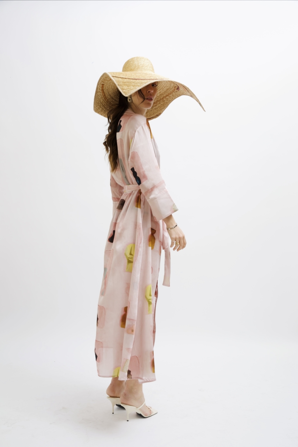 ARIA SATIN MAXI DRESS PINK WALL PRINT