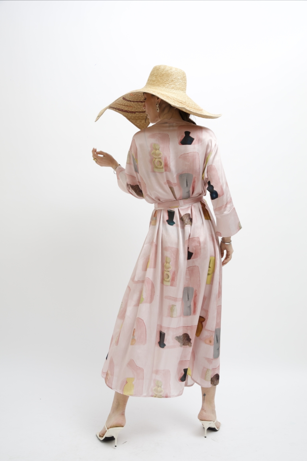 ARIA SATIN MAXI DRESS PINK WALL PRINT