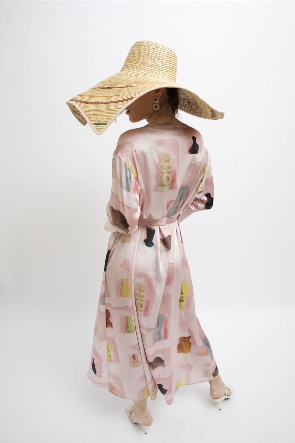 ARIA SATIN MAXI DRESS PINK WALL PRINT