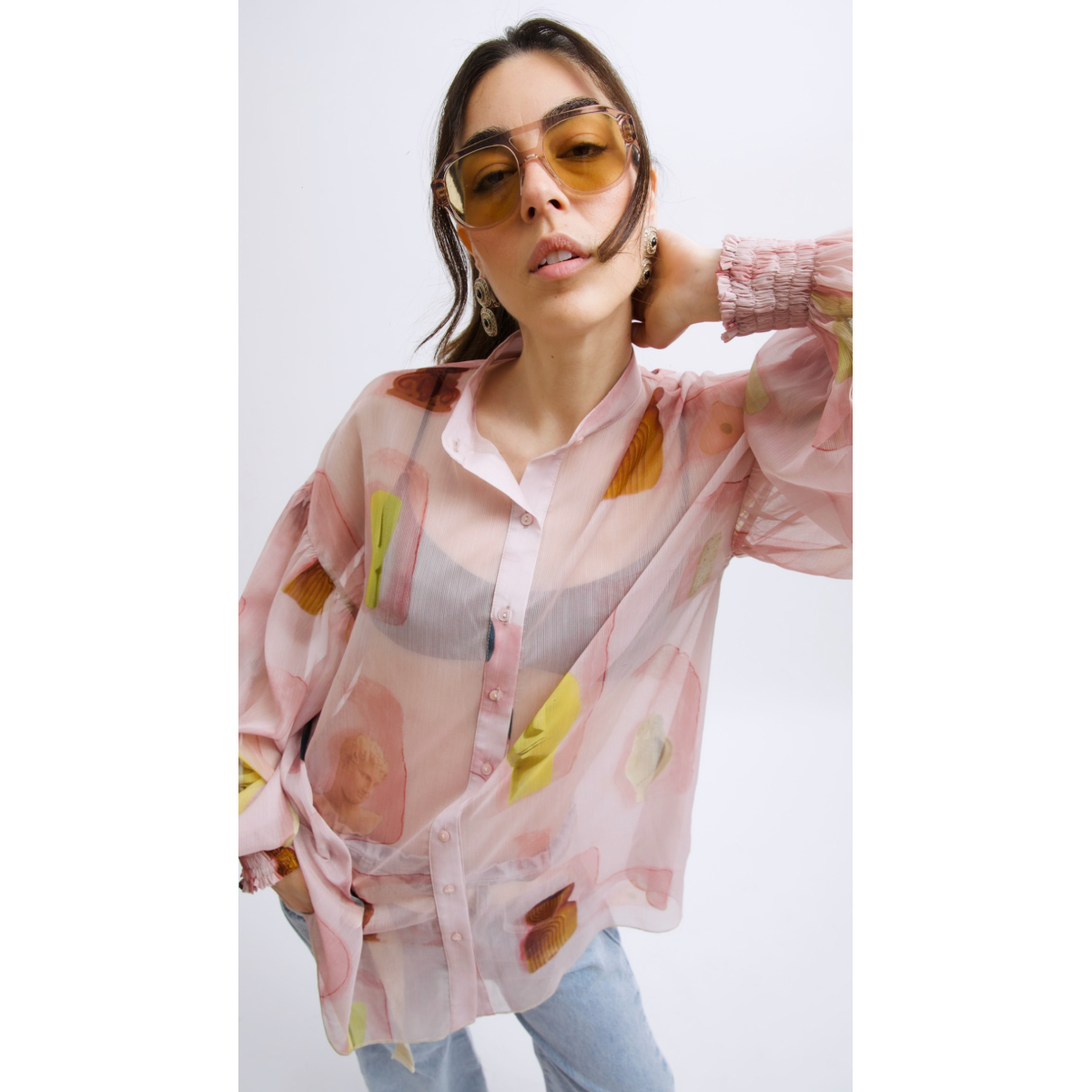EROS PRINTED TUNIC TOP PINK WALL PRINT
