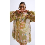 EROS PRINTED TUNIC TOP FLOWGIRL OLIVE PRINT