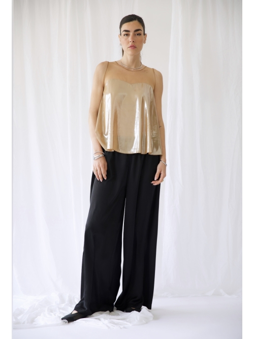 RHEA SILK SATIN WIDE LEG PANTS BLACK