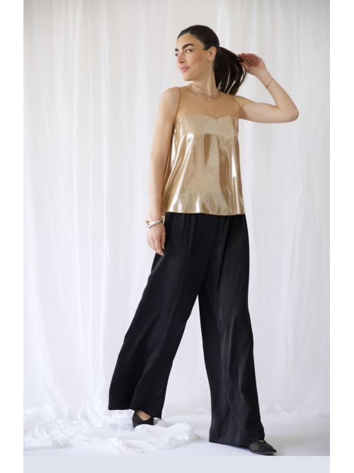 RHEA SILK SATIN WIDE LEG PANTS BLACK