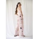 RHEA SILK SATIN WIDE LEG PANTS PINK WALL ART
