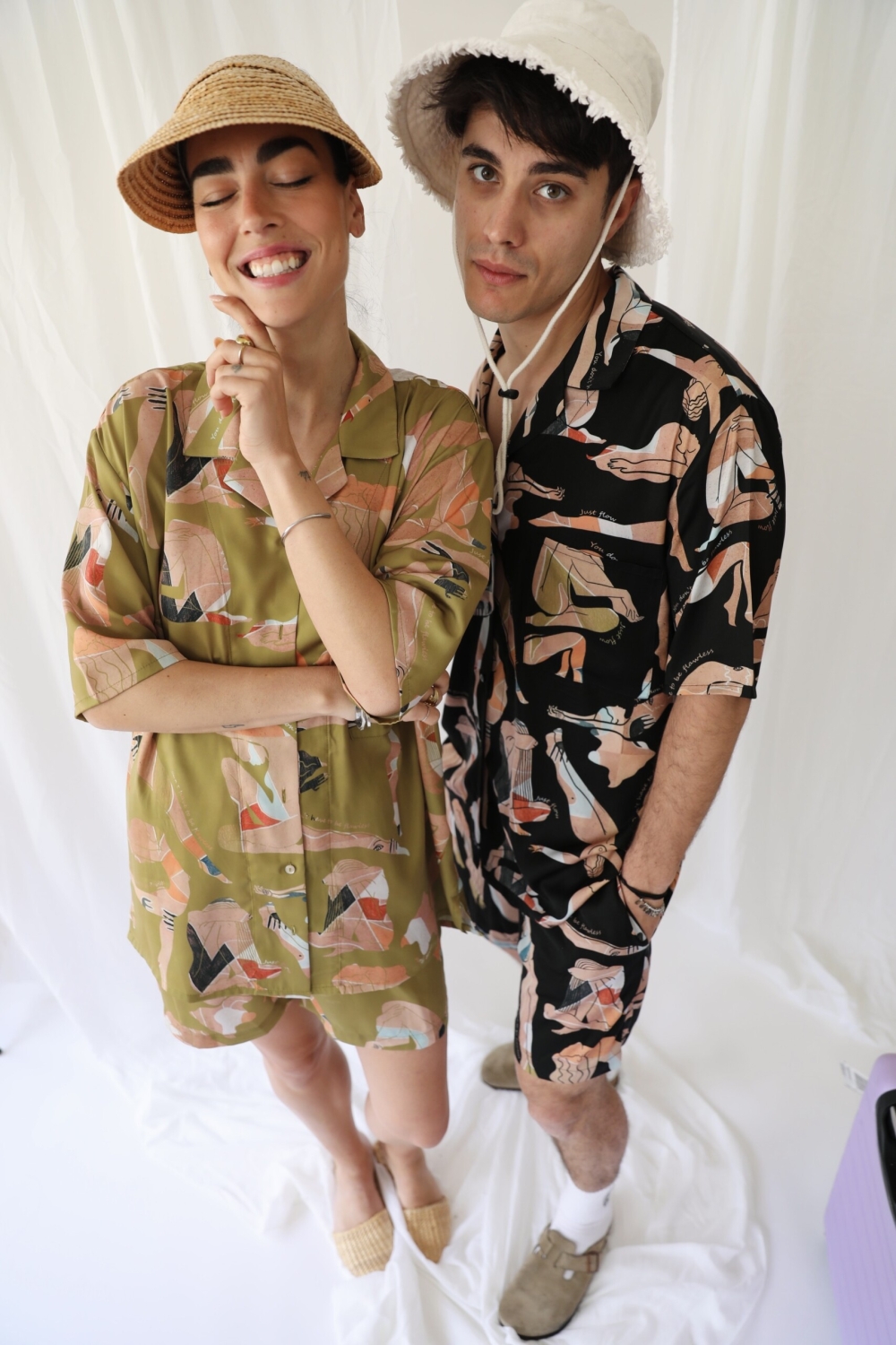 SUNBORN UNISEX SHIRT ΜΑΤ SATIN FLOWGIRLS OLIVE PRINT