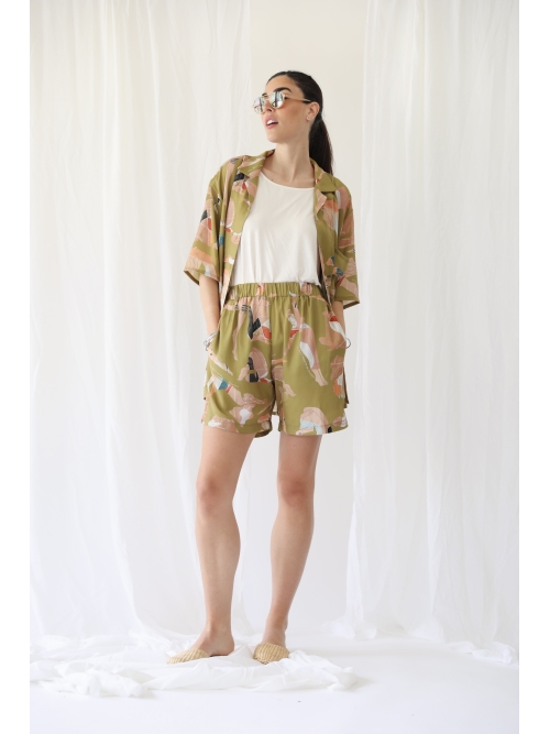 SUNNY UNISEX SHORTS SATIN FLOWGIRLS OLIVE