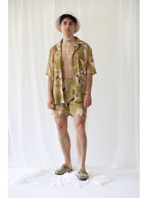 SUNNY UNISEX SHORTS SATIN FLOWGIRLS OLIVE