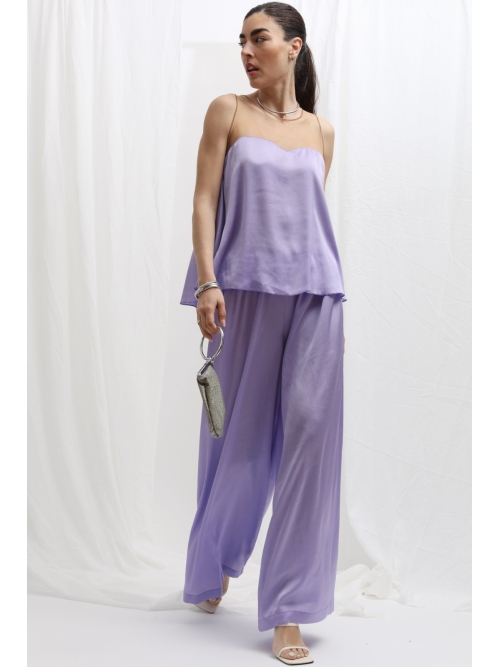 RHEA SILK SATIN WIDE LEG PANTS LAVENDER