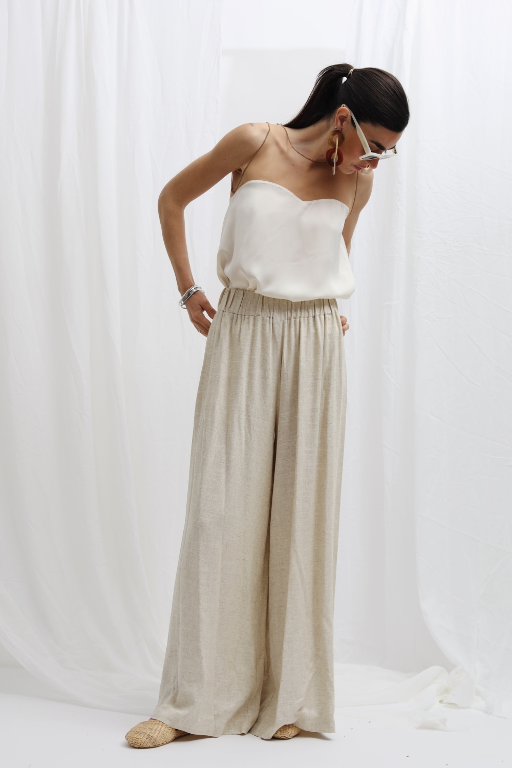 RHEA LINEN WIDE LEG PANTS NATURAL