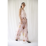 RHEA SILK SATIN WIDE LEG PANTS PINK WALL ART
