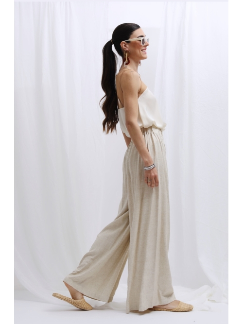 RHEA LINEN WIDE LEG PANTS NATURAL