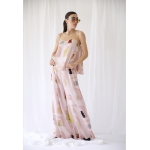 RHEA SILK SATIN WIDE LEG PANTS PINK WALL ART