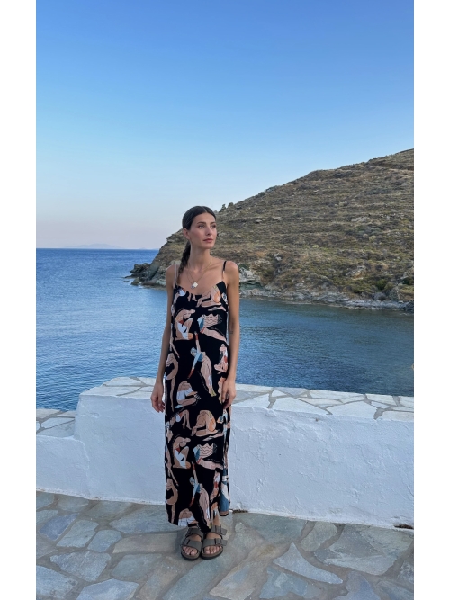 RETREAT SILKY MIDI DRESS BLACK FLOW GIRLS