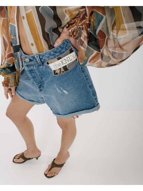 MAIDEN HIGH WAISTED DENIM SHORTS MED BLUE WASH