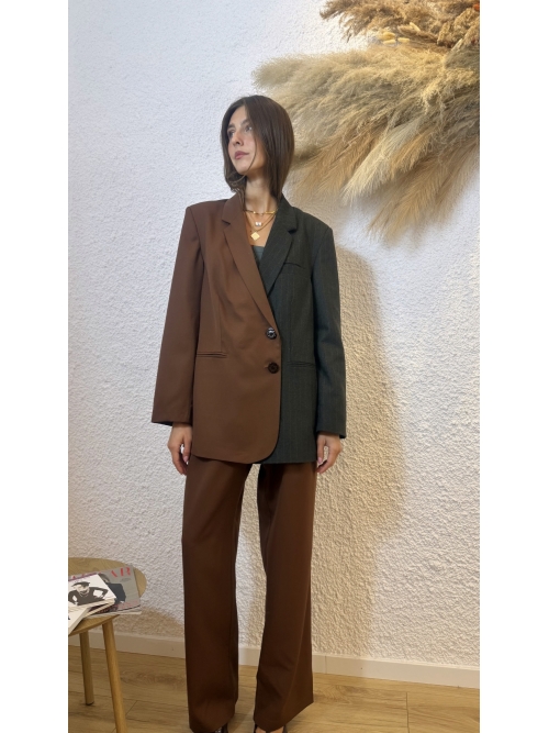 SOULMATE BLAZER COLORBLOCK COOL-WOOL MOCHA /DARK KHAKI STRIPED