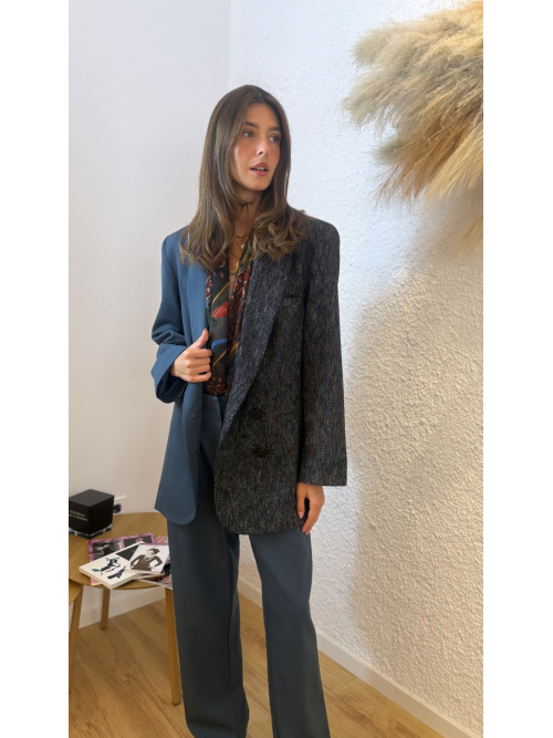 SOULMATE BLAZER COLORBLOCK COOL-WOOL BLUE BLACK RAF