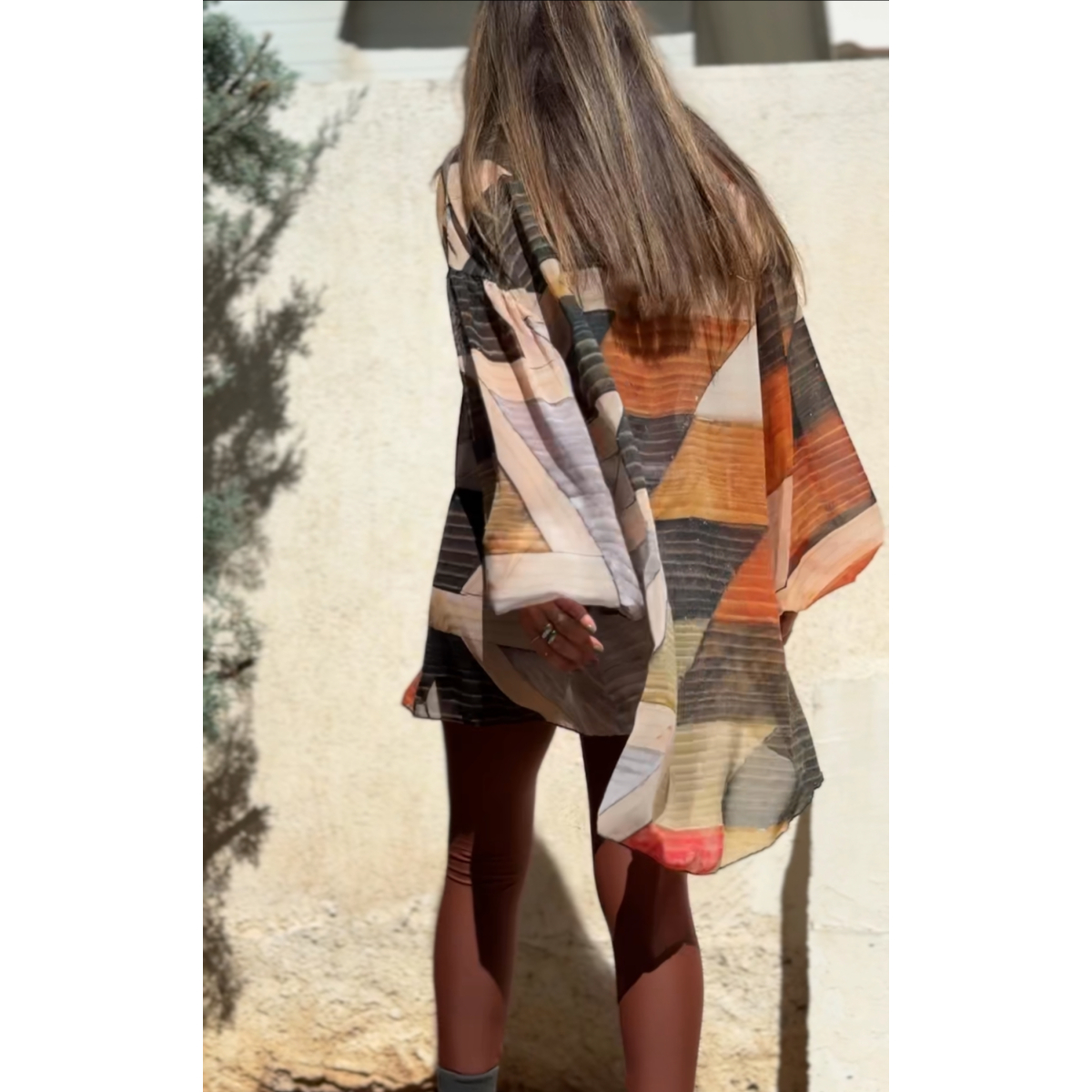 EROS PRINTED TUNIC TOP WOOD PRINT
