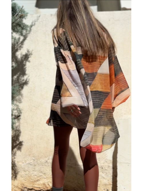 EROS PRINTED TUNIC TOP WOOD PRINT