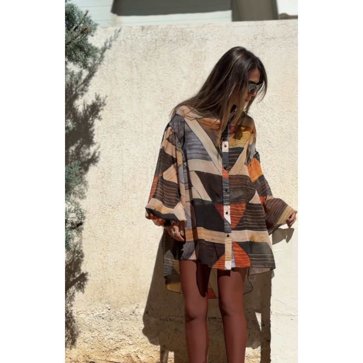 EROS PRINTED TUNIC TOP WOOD PRINT