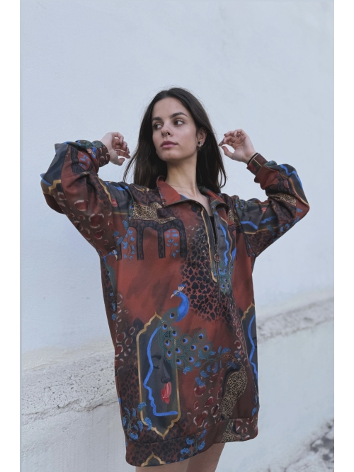 TRANSMEET SWEATSHIRT DRESS PRINTED ANIMALE
