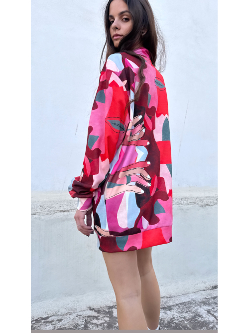 TRANSMEET SWEATSHIRT DRESS PRINTED RED HANDS